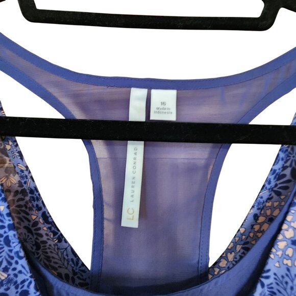 Lauren Conrad Blue Sleeveless Floral Print Dress Womens Size 16 - Picture 3 of 3